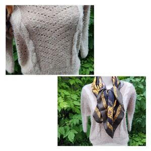 SJP Sarah Jessica Parker Small Knit Sweater Fuzzy‎ Cable Knit